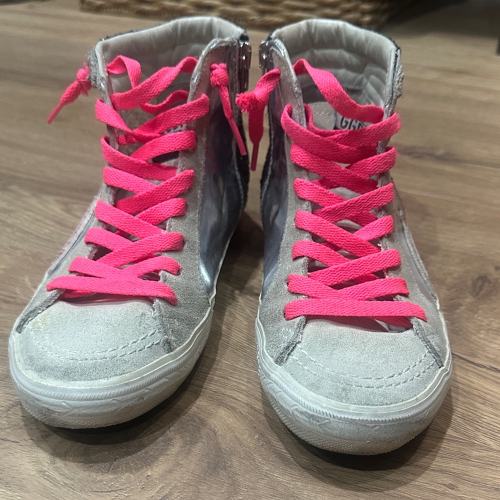 Golden Goose limited SLIDE Gray and Pink High-Top Sneakers 50/280 - Picture 2 of 14